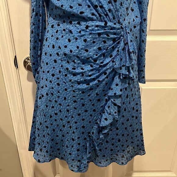 Rebecca Taylor nova dot clip long sleeve wrap dress in blue silk blend size 6 - Picture 10 of 13